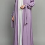 Lavender foil crinkle kimono abaya by Nimah Wear Pakistan