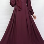 Plum crepe modest maxi dress for women