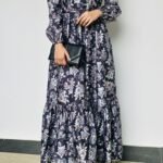 charcoal floral imported silk dress for women